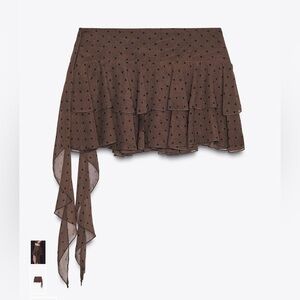 NWT Zara Brown Polka Dot Ruffle Skirt